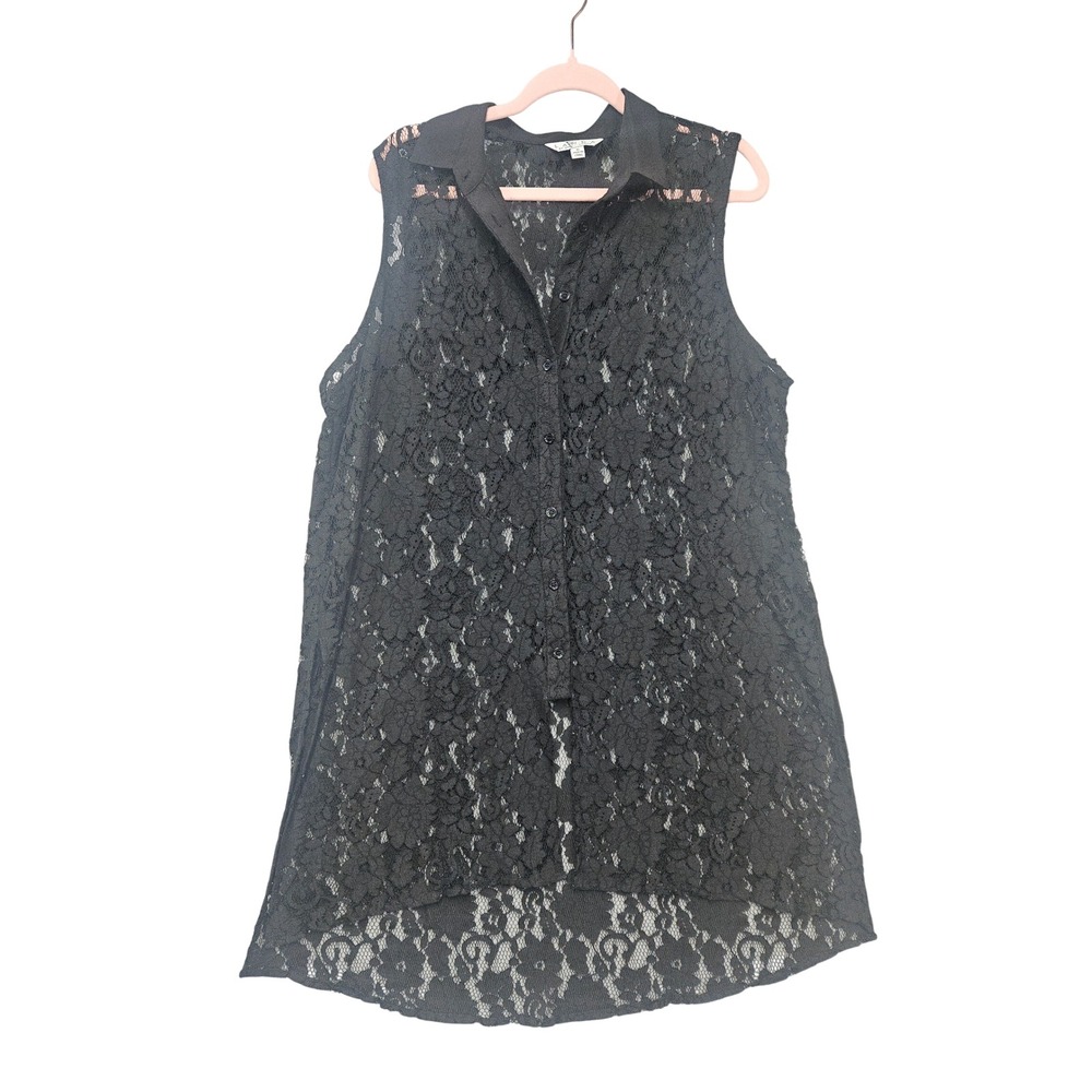 Landa by Dora Landa Womens Black Floral Lace Sleeveless High Low Blouse XL